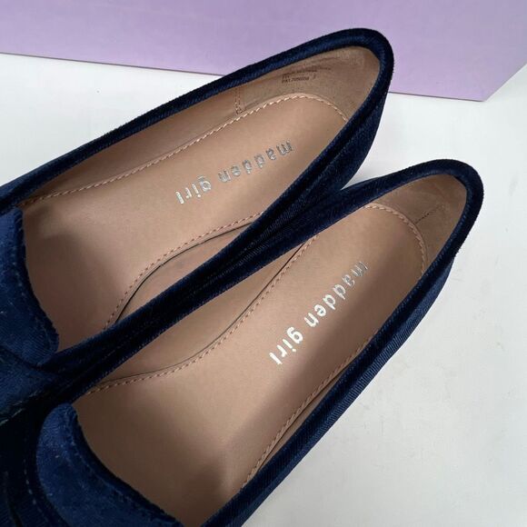 MADDEN GIRL Carmello Penny Loafers Size 7 Navy Blue Velvet Slip-On Flats Preppy - Picture 8 of 11